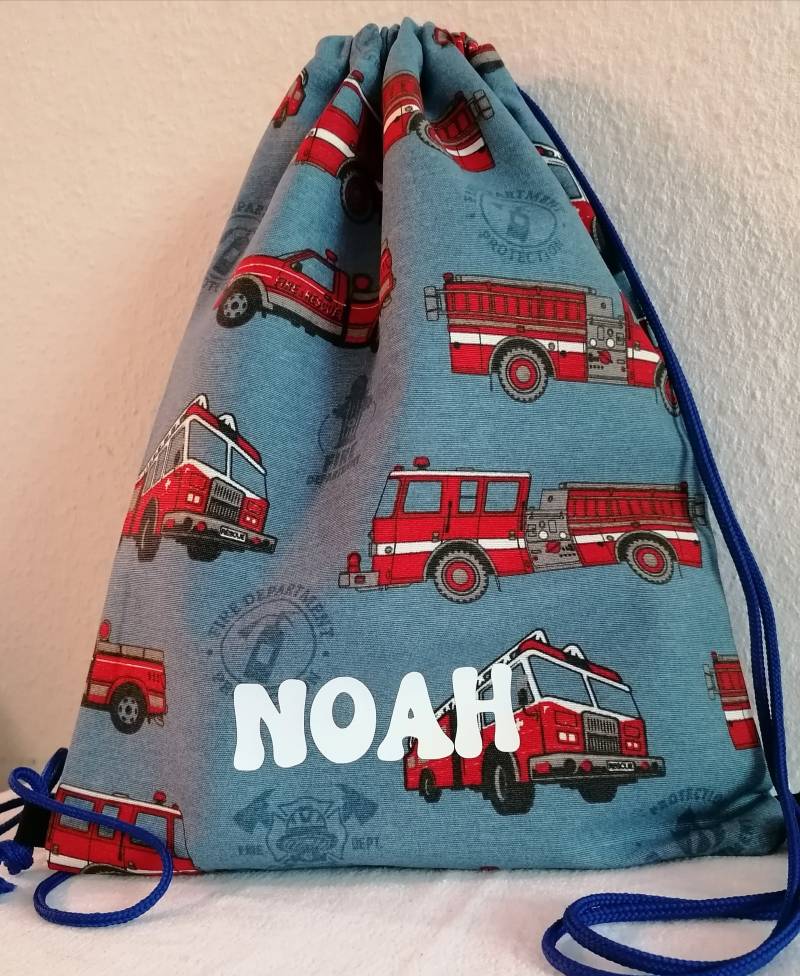 Turnbeutel Rucksack Jungs Feuerwehr Blau von ManusNaehwelt