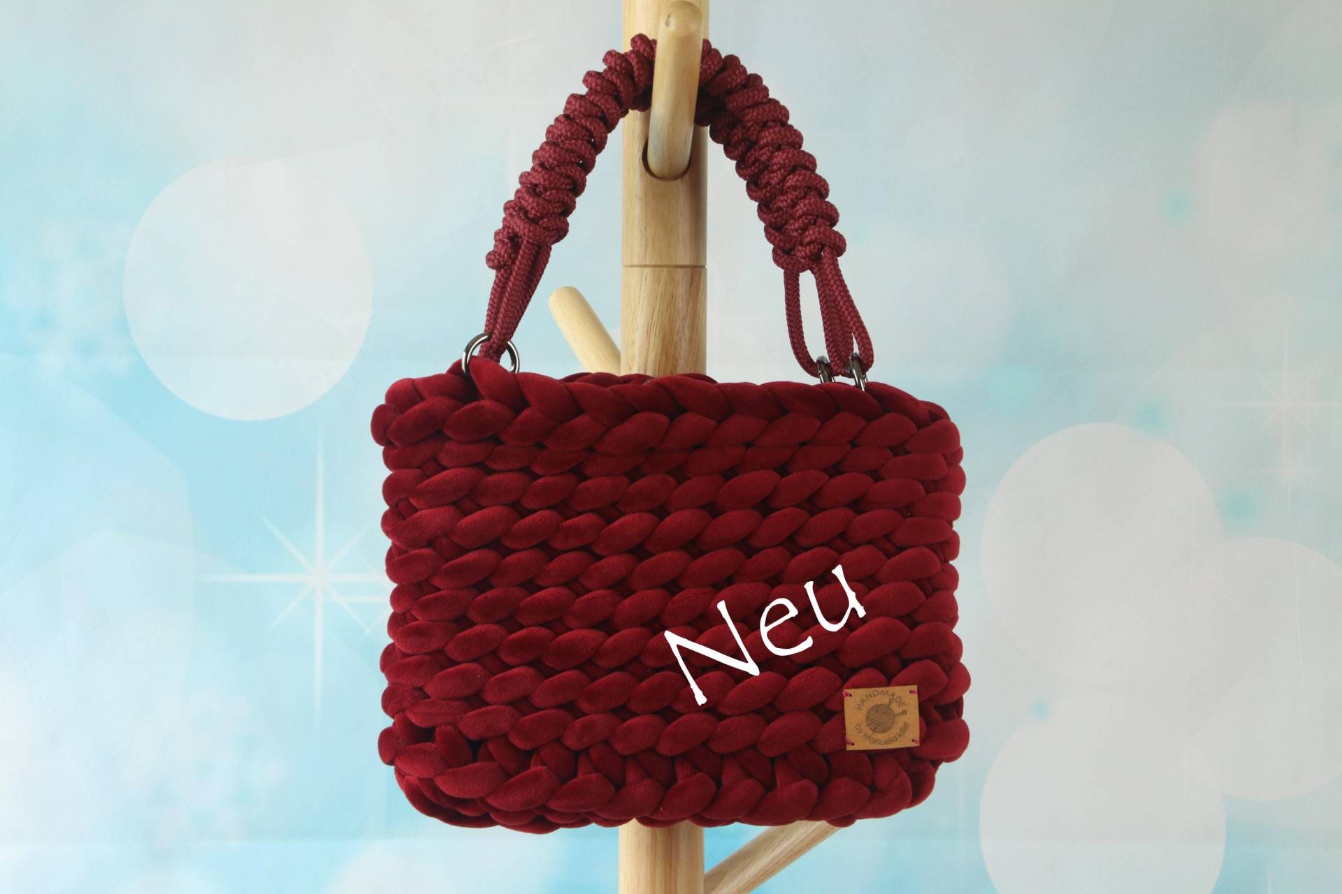 Grobstricktasche Paracord Griffe Shopper/Handtasche Rote Chunky Bag Tote Samt Grobstricktasche Paracord Griffe Shopper/Handtasche Rote Chunky Bag Tote Samt von ManusSchmuckwelt