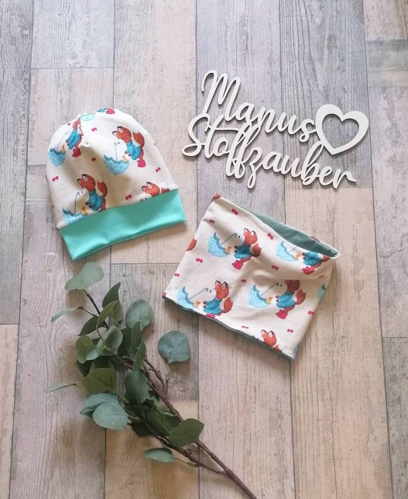 Beanie Mütze Fuchs Mit Loop Baby Kinder Set von ManusStoffzauber