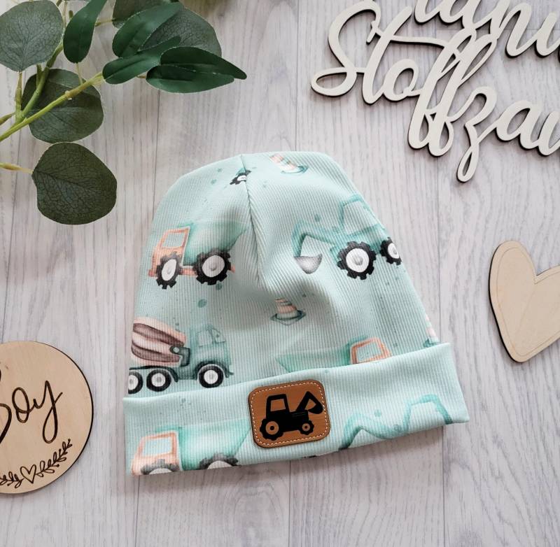 Hipster Beanie Bagger Baustelle Rippjersey Mütze Baby Kind Jungen von ManusStoffzauber