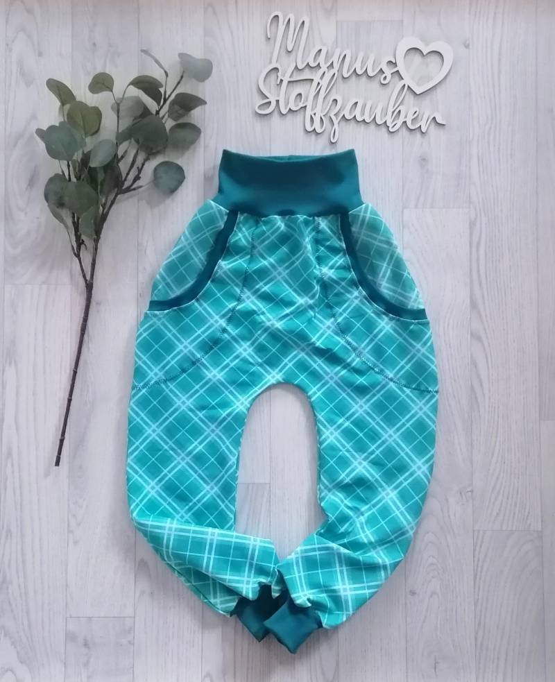 Jogger Pumphose Kinder Karo Kariert Türkis von ManusStoffzauber