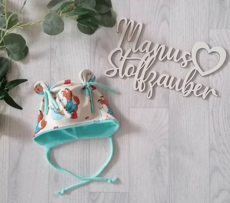 Mütze Baby Ohrenmütze Zum Binden Bindemütze Fuchs von ManusStoffzauber