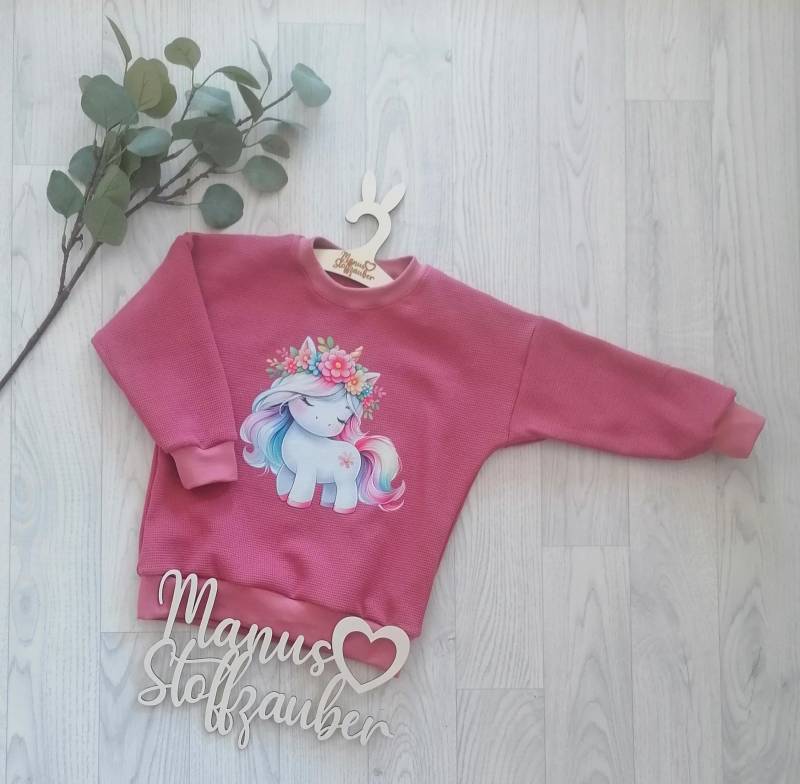 Oversize Pullover Einhorn Mädchen Waffeljersey Sweater Pulli Langarmshirt Baby Kinder von ManusStoffzauber
