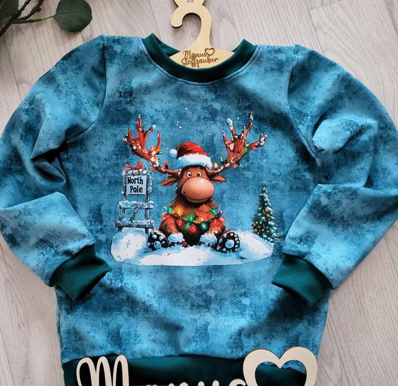 Sweater Langarmshirt Elch Weihnachten Kinder Pulli von ManusStoffzauber