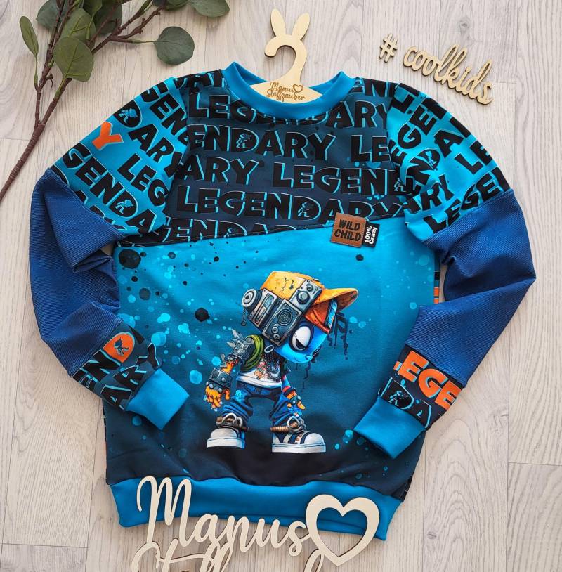 Sweater Kinderpullover Jungen Streetstyle Mit Comic Print von ManusStoffzauber