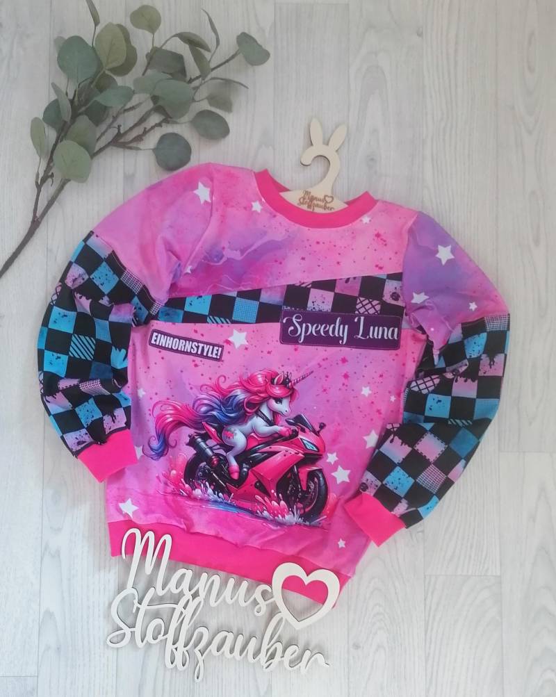 Sweater Pullover Einhorn Mädchen Pulli Langarmshirt Kinder Größe 128/134 von ManusStoffzauber