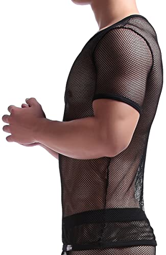 Manview Herren Shirt 1/2 Arm transparent schwarz Netzshirt (XXL) von Manview