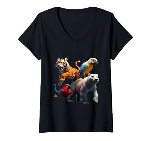 Damen 3D-Tiergrafik Ich mag Tiere mehr als Menschen Tiere T-Shirt mit V-Ausschnitt von Many Animals Graphic Lovers I Love Animals Shirt