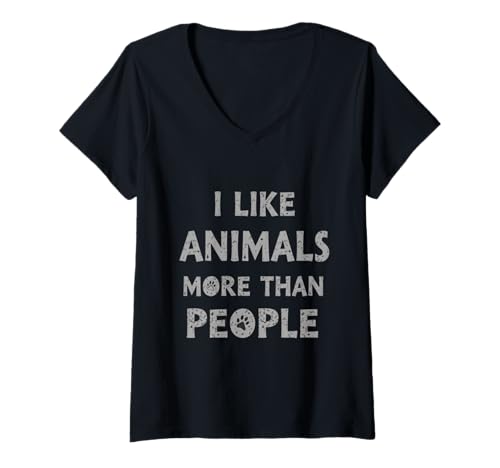 Damen Ich Liebe Tiere, Zitate: Ich mag Tiere mehr als Menschen Tiere T-Shirt mit V-Ausschnitt von Many Animals Graphic Lovers I Love Animals Shirt