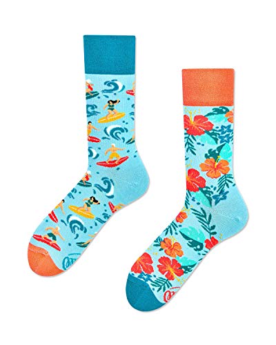 Many Mornings - Alhoa Vibes - mismatched Socken - Hibiskus, Surfer - Gr. 35-38 von Many Mornings