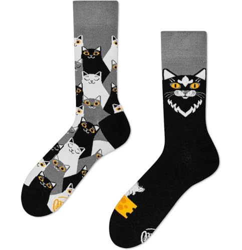 Many Mornings Black Cat/schwarze Katze - mismatched Socken Socken mit Katze (Black Cat, 35-38) von Many Mornings