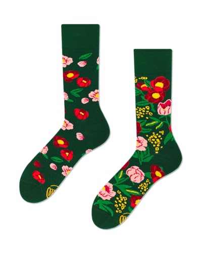 Many Mornings - Flower Power Green - Floral, Geblümt - Mismatched Socks (as3, numeric, numeric_35, numeric_38, regular, regular) von Many Mornings