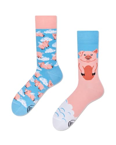 Many Mornings - Mismatched Socke - Piggy Dream/Schweinchen- Traum (DE/NL/SE/PL, Numerisch, 39, 42, Regular, Regular) von Many Mornings