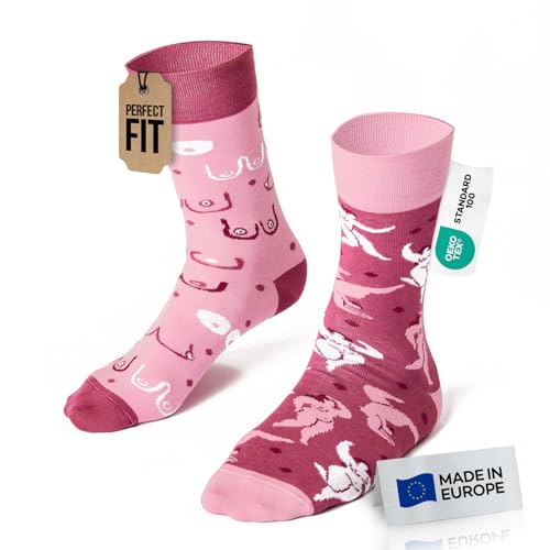 Many Mornings - Mismatched Socken - Lustige Socken Unisex - Body Positivity Socken - Geschenkidee - Design: Simply The Breast - Made in EU - 35-38 von Many Mornings