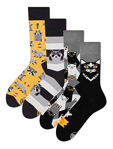 Many Mornings Unisex Socken Waschbär Schwarze Katze Tiermotiv - 2er Pack - 35-38 von Many Mornings