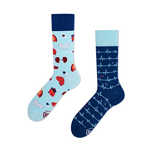 Many Mornings Ungleiche Lustige Socken Medizin und Anatomie Motiv Größe 39-42 Baumwollsocken für Damen und Herren Herz Gehirn Organe EKG-Muster von Many Mornings