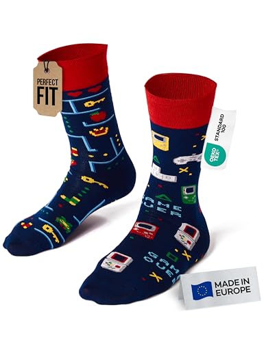 Many Mornings Ausgefallene Socken Lustige Bunte Motivsocken Unisex Gaming Socken Game Over Geschenk für Frauen und Männer Größe 39-42 von Many Mornings