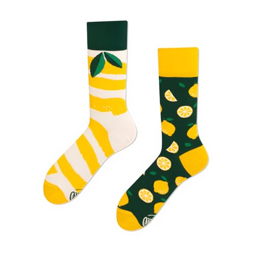 Many Mornings Bunte Lustige Socken Nicht Gleich Design The Lemons Größe 39-42 Obst-Socken Baumwollsocken für Damen und Herren von Many Mornings