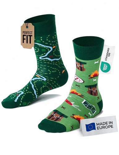 Many Mornings - Mismatched Socken - Lustige Socken Unisex - Lustige Wandersocken - Geschenkidee - Design: The Map - Made in EU - 43-46 von Many Mornings