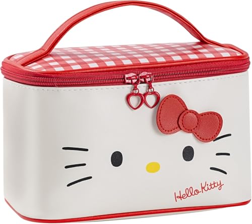 Many Rainbows Hello Kitty PU-Kosmetiktasche, Make-up-Tasche, Reise-Organizer, mit Griff, Weiß, Weiss/opulenter Garten, Charakter: von Many Rainbows