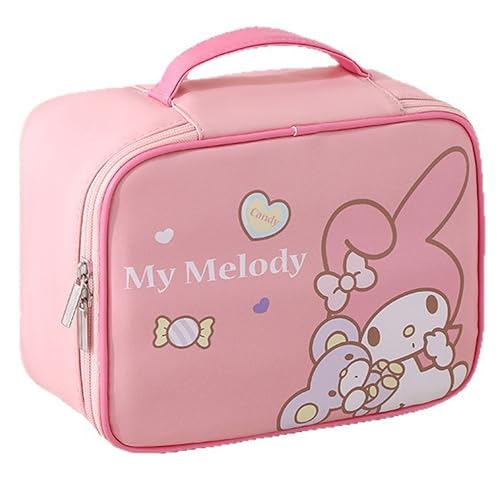 Many Rainbows My Melody & Flat PU-Kosmetiktasche, Make-up-Tasche, Reise-Organizer, mit Griff von Many Rainbows