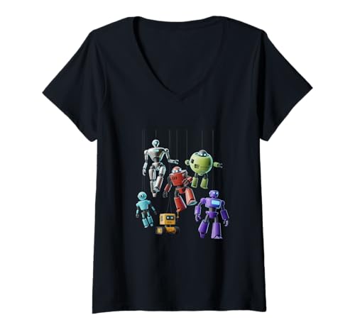 Damen 3D Roboter Grafik I Like Robots More Than People I'm A Robot T-Shirt mit V-Ausschnitt Damen 3D Roboter Grafik I Like Robots More Than People I'm A Robot T-Shirt mit V-Ausschnitt von Many Robots Graphic Robot I Love Robots Shirt