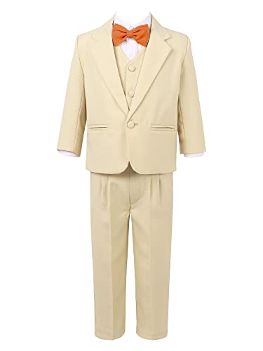 Manyakai Baby Anzug Jungen Festlich Hochzeit 5 Teiliges Set Sakko Weste Hemd Hose & Krawatte Kinder Gentleman Smoking Anzug Kinderanzug Khaki 146-152 von Manyakai