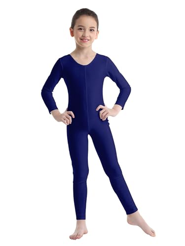 Manyakai Ballettanzug Mädchen Langarm Stretch Gymnastik Body Ganzkörper Ganzkörperanzug Stehkragen Overall Jumpsuit Unitard Dancewear Navy blau 158-164 von Manyakai