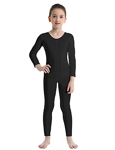 Manyakai Ballettanzug Mädchen Langarm Stretch Gymnastik Body Ganzkörper Ganzkörperanzug Stehkragen Overall Jumpsuit Unitard Dancewear Schwarz 122-128 von Manyakai