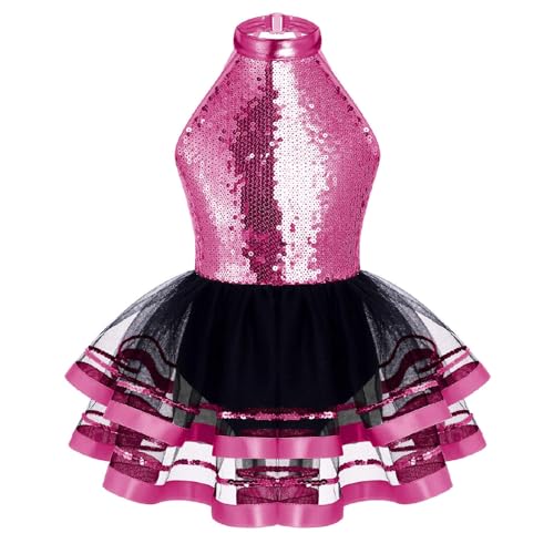 Manyakai Ballettkleid Mit Tüllrock Mädchen Ärmellos Tanzkleid Pailletten Glänzend Ballett Body Cut Out Trikot Zweilagiges Tutu Rock Tanzrock Dancewear Rose 158-164 von Manyakai