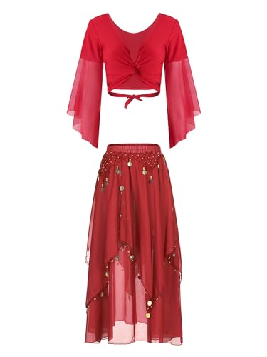 Manyakai Bauchtanz Kostüm Damen Sexy Chiffon Wickeljacke Kurz Top Cut Out Wickel Oberteil Bauchfrei Asymetrisch Tanzrock Midi Rock Mit Münzen Tanzkostüm Rot Einheitsgröße Manyakai Bauchtanz Kostüm Damen Sexy Chiffon Wickeljacke Kurz Top Cut Out Wickel Oberteil Bauchfrei Asymetrisch Tanzrock Midi Rock Mit Münzen Tanzkostüm Rot Einheitsgröße von Manyakai