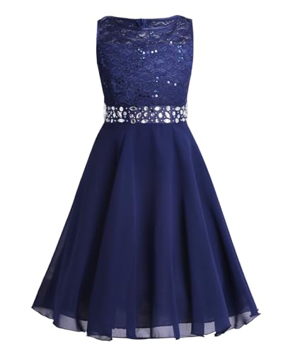 Manyakai Blumenmädchen Kleid Festlich Prinzessin Kinder Mädchen Spitze Partykleid Chiffon Elegant Hochzeit Geburtstag Festzug Ballkleid A Navy Blau 128 von Manyakai