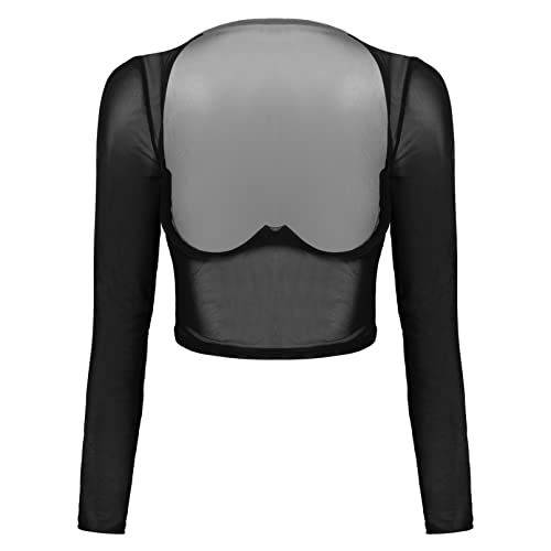 Manyakai Damen Langarmshirt Transparent Oberteil Brustfrei Crop Top Sexy T-Shirt Tunika Tops Clubwear Schwarz Schwarz S von Manyakai