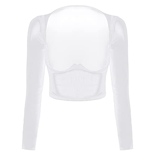 Manyakai Damen Langarmshirt Transparent Oberteil Brustfrei Crop Top Sexy T-Shirt Tunika Tops Clubwear Schwarz Weiß XXL von Manyakai