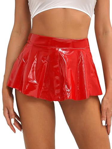 Manyakai Damen Wetlook Minirock Leder-Optik Sexy Bleistiftrock kurz Bodycon Offener Hintern Mini Rock Party Clubwear Schwarz Rot A XL von Manyakai