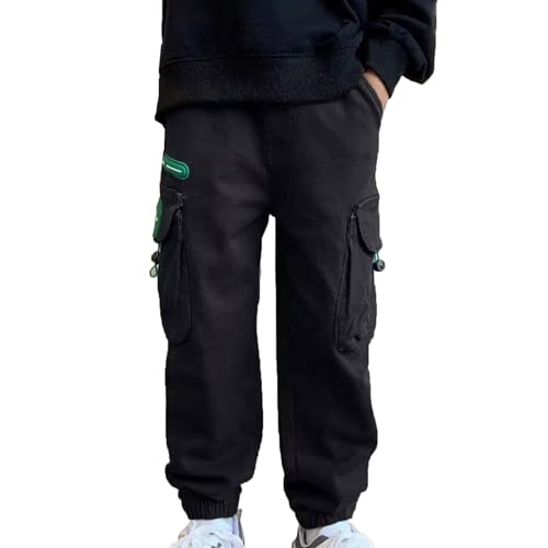 Manyakai Jungen Arbeitshose Lange Cargohose Freizeithose Sporthose Outdoorhose Trainingshose Cargo Stil Hose Kinder Sportanzug Tracksuit Outwear Schwarz 134-140 von Manyakai