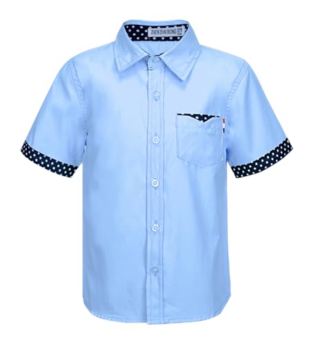 Manyakai Jungen Hemd Kurzarm Freizeithemd Freizeit Kurzarm Shirt Reverskragen Sommerhemd Kinder Sommer Oberbekleidung Sommerkleidung B Blau 110-116 von Manyakai