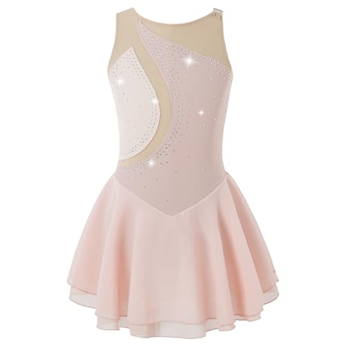 Manyakai Kinder Ballettkleid Mädchen Ärmellos Strass Glitzer Tanzkleid Eiskunstlauf Patchwork Kürkleider Rollkunstlauf Kleid Wettbewerb Performance Bekleidung Rosa 122-128 von Manyakai