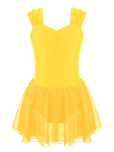 Manyakai Kinder Mädchen Ballettkleid Eiskunstlauf Kleid Ärmellos Ballett Body Leotard Gymnastics Mit Chiffon Rock Ballettrock Tanzbekleidung Gelb 122-128 von Manyakai