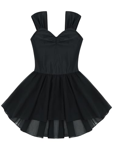 Manyakai Kinder Mädchen Ballettkleid Eiskunstlauf Kleid Ärmellos Ballett Body Leotard Gymnastics Mit Chiffon Rock Ballettrock Tanzbekleidung Schwarz 134-140 von Manyakai