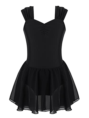 Manyakai Kinder Mädchen Ballettkleid Eiskunstlauf Kleid Ärmellos Ballett Body Leotard Gymnastics Mit Chiffon Rock Ballettrock Tanzbekleidung Schwarz 146-152 von Manyakai