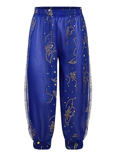 Manyakai Kinder Mädchen Bauchtanz Hose High Waist Tanzhose Leggings Tüll Schicht Orientalische Hose Arabisch Tanzkostüm Für Fasching Karneval Blau 134-140 von Manyakai