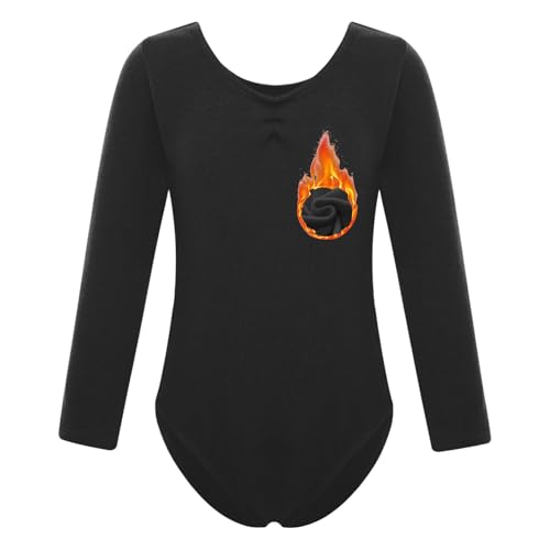 Manyakai Kinder Mädchen Fleece Turnanzug Gefüttert Rundhals/Stehkragen Ballett Body Trikot Gymnastik Leotard Stretch Eiskunstlauf Anzug Tanzkostüm Schwarz A 170 von Manyakai