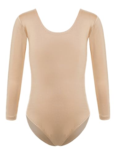 Manyakai Kinder Mädchen Fleece Turnanzug Gefüttert Rundhals Ballett Trikot Gymnastik Leotard Eiskunstlauf Anzug Tanzkostüm Rundhalsausschnitt, Hautfarben 134-140 von Manyakai