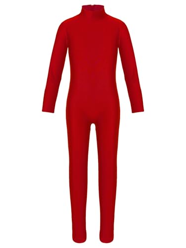 Manyakai Kinder Mädchen Ganzkörper Gymnastikanzug Langarm Ballettanzug Stehkragen Gymnastik Body Stretch Turn Trikot Gymnastik Leotard Dancewear Rot 146-152 von Manyakai