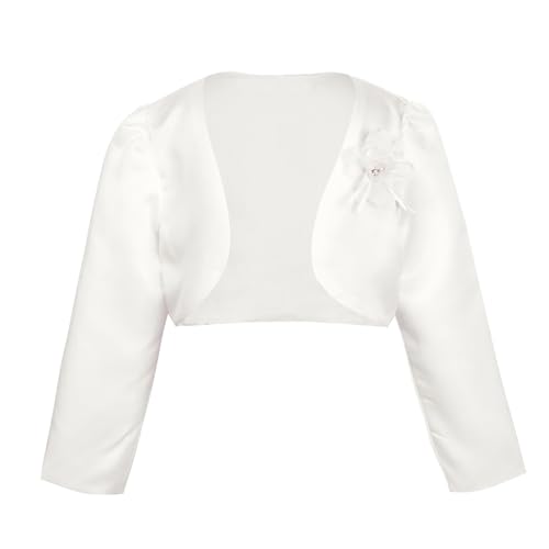 Manyakai Mädchen Bolero Jäckchen Festlich Hochzeit Langarm Strickjacke Kinder Schulterjacke Cardigan Für Partykleid Kommunionkleid Taufkleid Elfenbein 134-140 von Manyakai