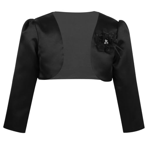 Manyakai Mädchen Bolero Jäckchen Festlich Hochzeit Langarm Strickjacke Kinder Schulterjacke Cardigan Für Partykleid Kommunionkleid Taufkleid Schwarz 98-104 von Manyakai