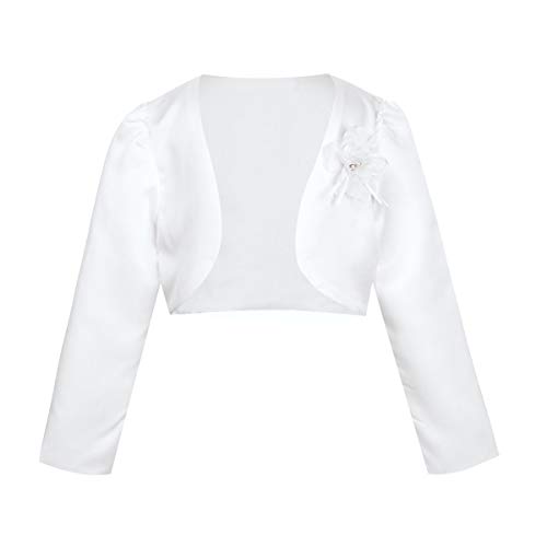 Manyakai Mädchen Bolero Jäckchen Festlich Hochzeit Langarm Strickjacke Kinder Schulterjacke Cardigan Für Partykleid Kommunionkleid Taufkleid Weiß 122-128 von Manyakai