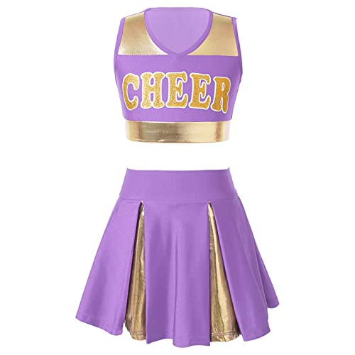 Manyakai Mädchen Cheer Leader Outfit Kinder Ärmellos Crop Top Mit Faltenrock Cheerleading Karneval Fasching Party Halloween Set Wett"be"werb Kleidung Lavender 116 von Manyakai