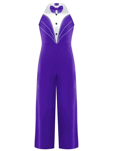 Manyakai Mädchen Gymnastik Body Glitzer Metallic Turnanzug Ärmellos Bodysuit Jazz Dance Wettbewerb Tanzkostüm Violett 158-164 von Manyakai